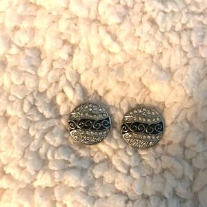 Set of 2 Interchangeable Snap Button Charms in silver scroll with clear crystals